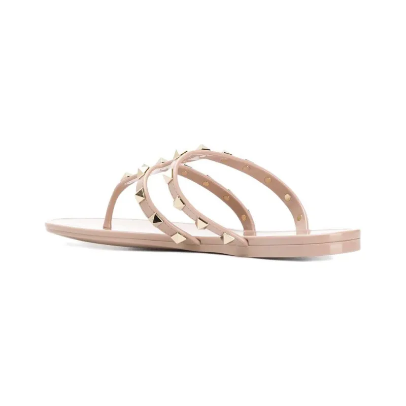 Valentino Rockstud Slip Resistant Flip Flops Women's Beige-3