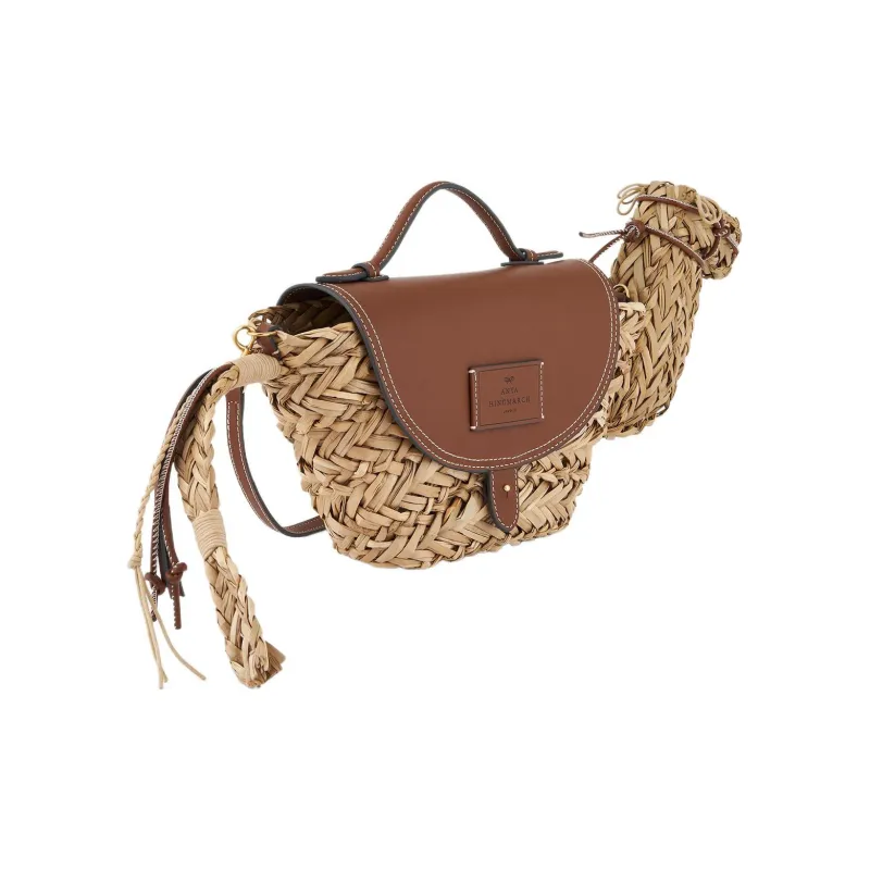 Anya Hindmarch Straw Woven Basket Bag, Shoulder Bag, Crossbody Bag, Handbag Women's Brown-1