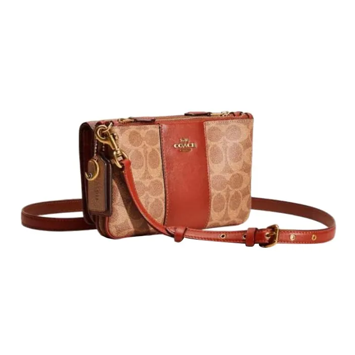 COACH Slim Wallet Canvas With Refined Calfskin Clutch Card Holder, Wallet Women's Tan & Rusty-1