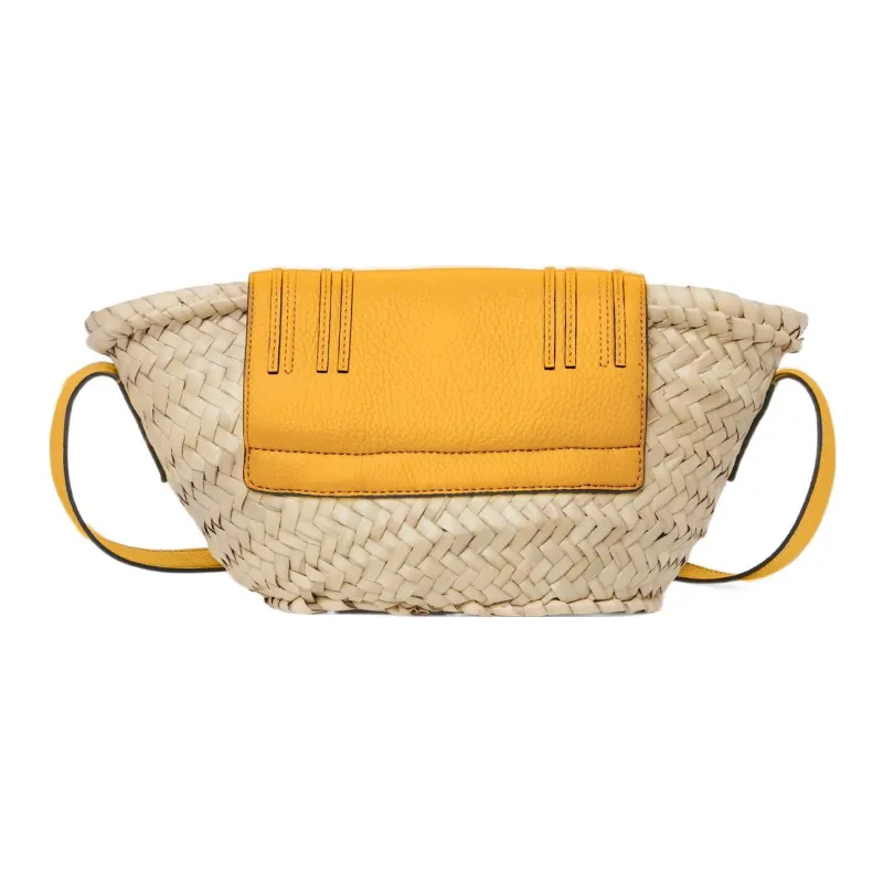 Chloe Marcie Straw Woven With Cow Leather Baskets Bag, Crossbody Bag, Shoulder Bag Small Size Women's Beige/Yellow-1