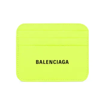 Balenciaga Grained Calfskin Card Clip Card Holder Women's Neon Yellow