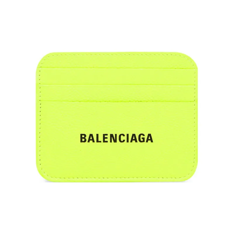 Balenciaga Grained Calfskin Card Clip Card Holder Women's Neon Yellow-0