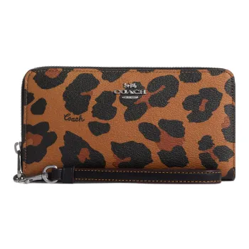 COACH Zip Around Coated Canvas With Smooth Leather Wrist Bags Clutches Wallets Women's Light Brown