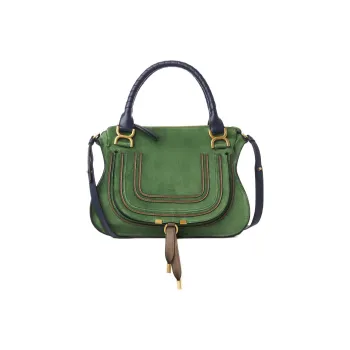 Chloe Marcie Suede Laminated Calfskin Shoulder Bag Crossbody Bag Handbag Medium Size Women's Green