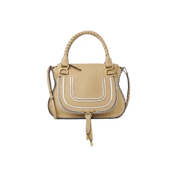 Chloe Marcie Suede Grained Calfskin Shoulder Bag Crossbody Bag Handbag Medium Size Women's Beige