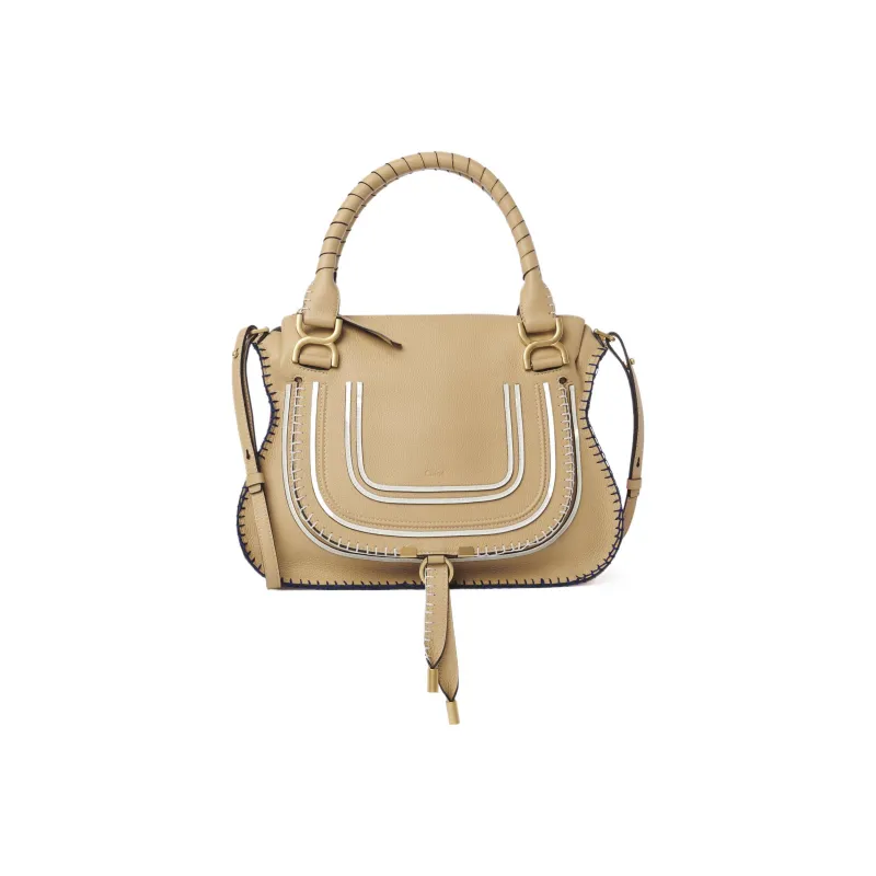 Chloe Marcie Suede Grained Calfskin Shoulder Bag Crossbody Bag Handbag Medium Size Women's Beige-0