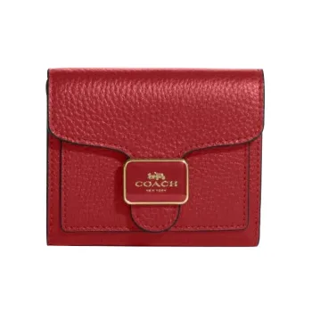COACH Pepper Refined Pebble Leather Card Holders Coin Purses Wallets Women's Red