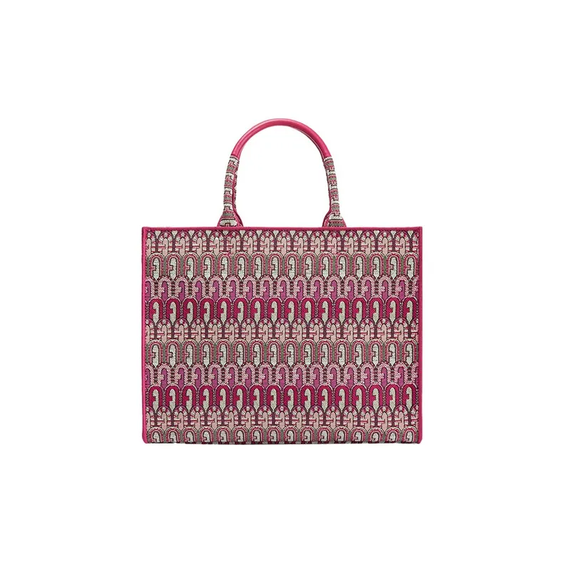 Furla Opportunity Ethnic Style Jacquard Fabric Tote Bag Shopping Bag Square Bag Handbag Large Size Women's Purple-0