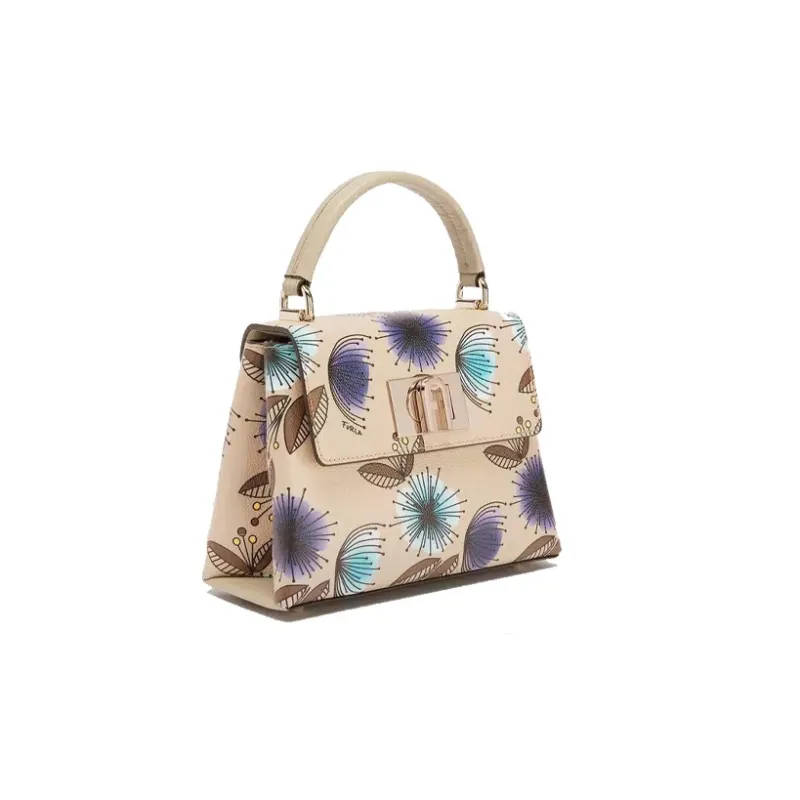 Furla 1927 Collection Textured Leather Shoulder Bag, Crossbody Bag, Handbag Mini Women's Print Gold-1