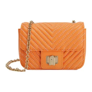 Furla Pop Star Quilting Nappa Lambskin Clutch Bag Over The Shoulder Mini Women's Bright Orange
