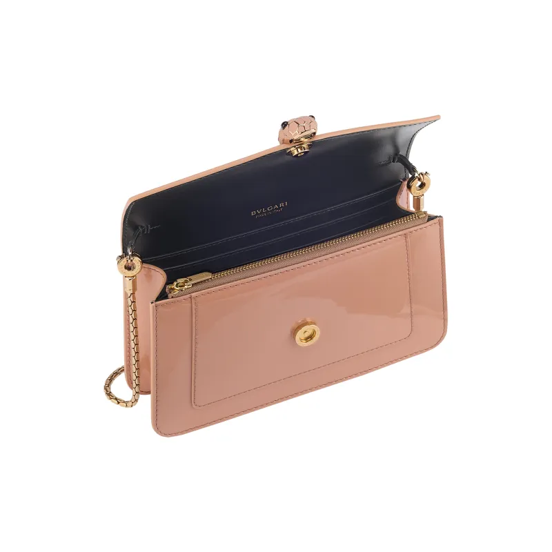 BVLGARI Serpenti Forever Lacquered Finish Calfskin Wallet, Shoulder Bag, Crossbody Bag Women's Brown-2