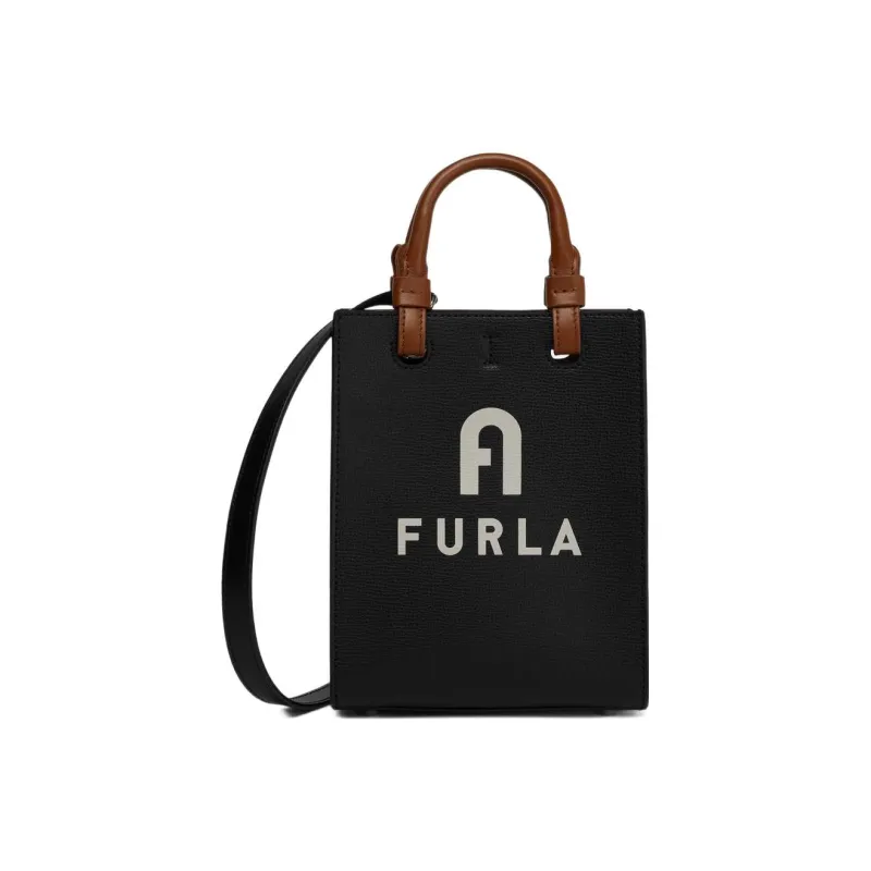Furla Crumbs Leather Tote Bag Shopping Bag Handbag Shoulder Bag Crossbody Bag Mini Women's Black-0