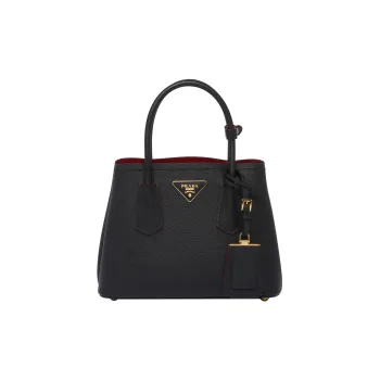 PRADA Double Leather Shoulder Bag Crossbody Bag Handbag Mini Women's Black