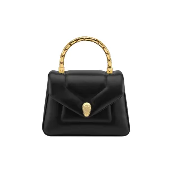 BVLGARI Serpenti Reverse Calfskin Shoulder Bag, Crossbody Bag, Handbag Small Size Women's Black