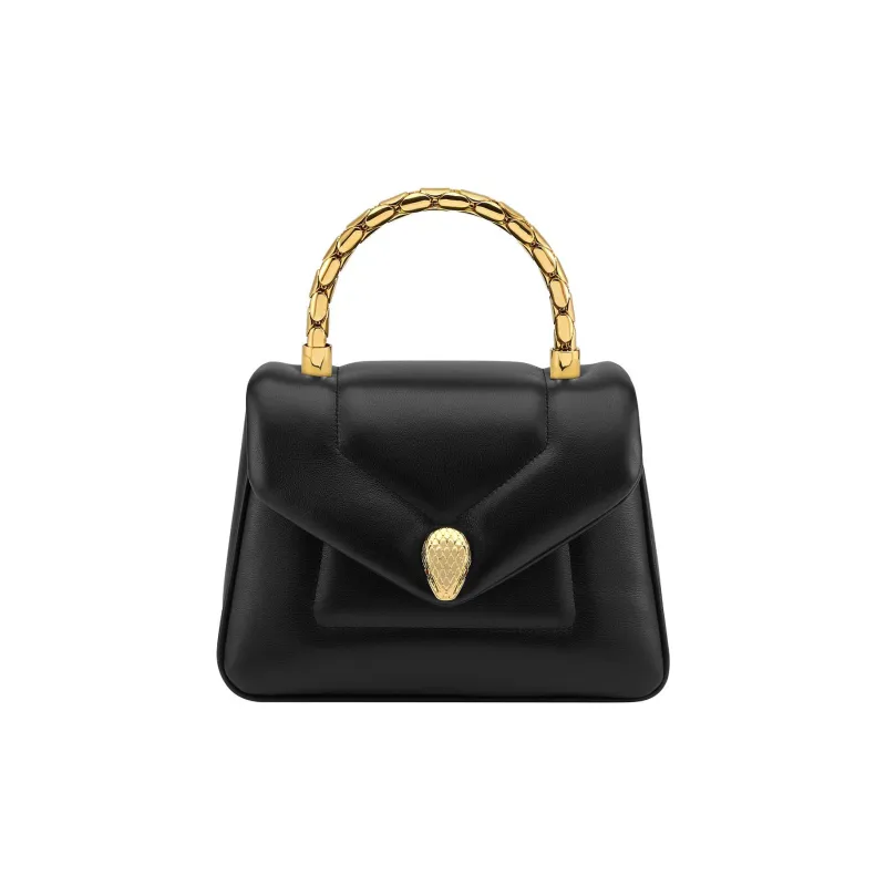 BVLGARI Serpenti Reverse Calfskin Shoulder Bag, Crossbody Bag, Handbag Small Size Women's Black-0