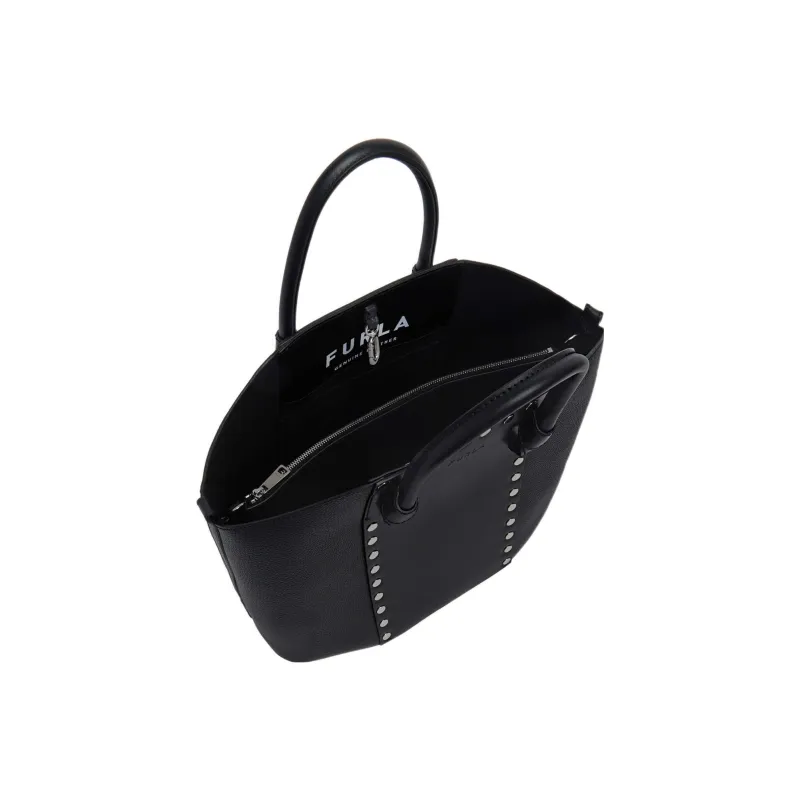 Furla Miastella Calfskin Tote Bag Shopping Bag Shoulder Bag Handbag Large Size Women's Black-3