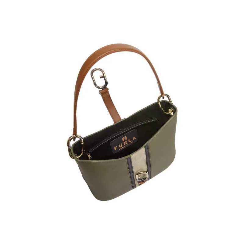 Furla Sirena Collection Calfskin Patchwork Suede Handbag, Shoulder Bag, Crossbody Bag Small Size Women's Sage Green-3