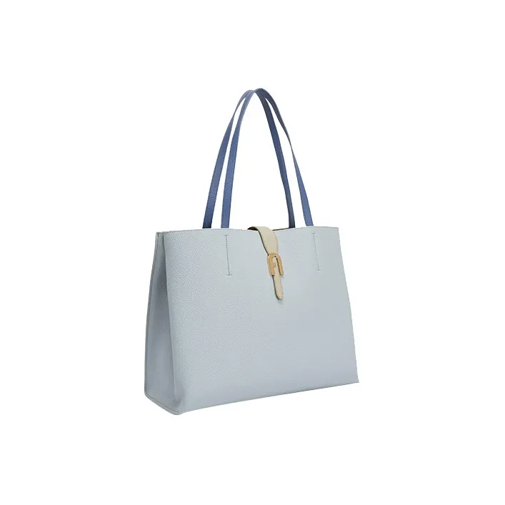 Furla Sofia Collection Grain Texture Leather Tote Bag Shopping Bag Handbag Large Size Women's Gray Blue-1