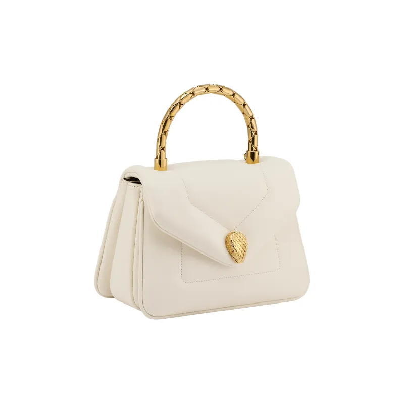BVLGARI Serpenti Reverse Calfskin Shoulder Bag, Crossbody Bag, Handbag Small Size Women's White-1