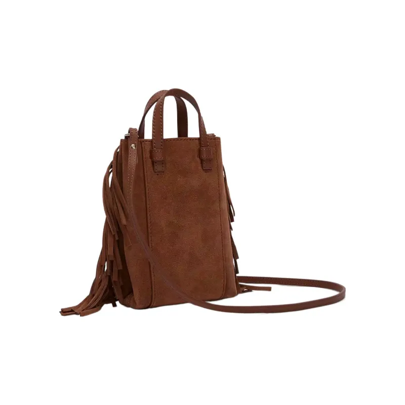 Furla Miastella Suede Handbag Shoulder Bag Crossbody Bag Small Size Women's Dark Brown-2