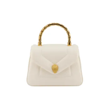 BVLGARI Serpenti Reverse Calfskin Shoulder Bag, Crossbody Bag, Handbag Small Size Women's White