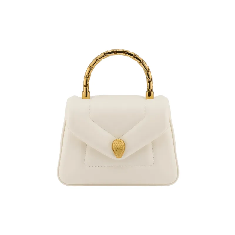 BVLGARI Serpenti Reverse Calfskin Shoulder Bag, Crossbody Bag, Handbag Small Size Women's White-0