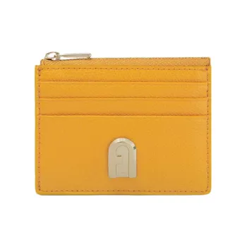 Furla 1927 Collection Textured Leather Coin Purses Card Holders Small Size Women's Ginger Yellow
