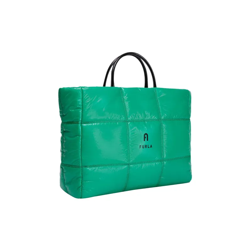 Furla Opportunity Shiny Nylon Fabric Fabric Tote Bag Shopping Bag Handbag Large Size Women's Green-1