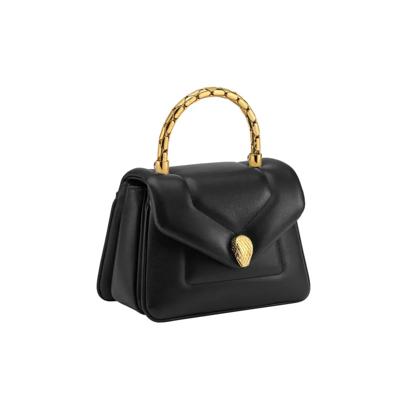 BVLGARI Serpenti Reverse Calfskin Shoulder Bag, Crossbody Bag, Handbag Small Size Women's Black-2