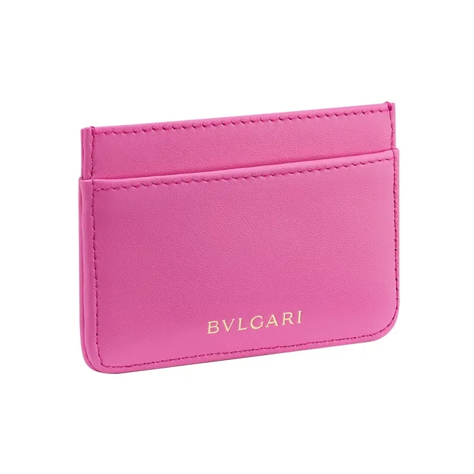 BVLGARI Serpenti Cabochon Calfskin Card Clip Card Holder Women's Pink-1