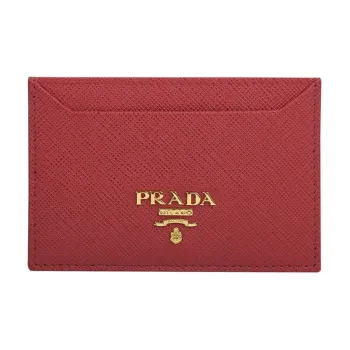 PRADA Saffiano Cow Leather Card Holder Women's Burgundy