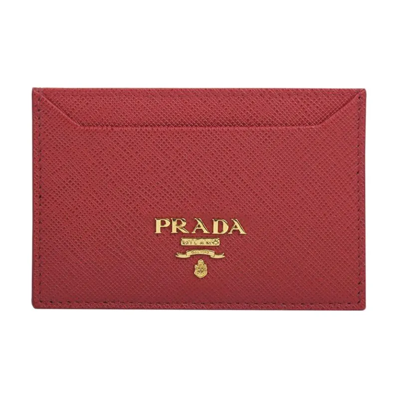 PRADA Saffiano Cow Leather Card Holder Women's Burgundy-0