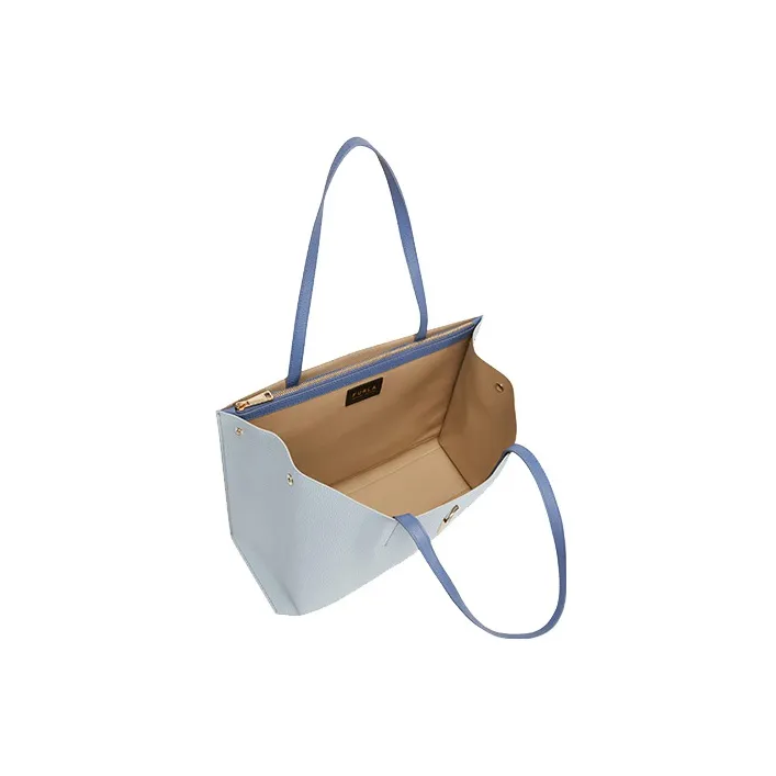 Furla Sofia Collection Grain Texture Leather Tote Bag Shopping Bag Handbag Large Size Women's Gray Blue-3
