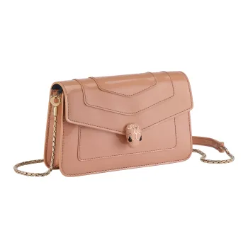 BVLGARI Serpenti Forever Lacquered Finish Calfskin Wallet, Shoulder Bag, Crossbody Bag Women's Brown
