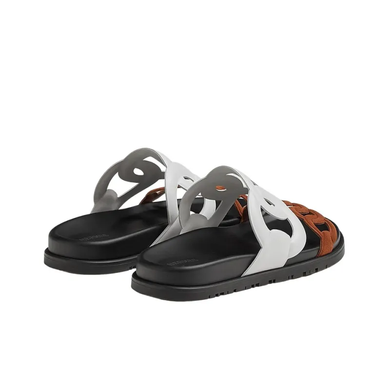 HERMES Extra Slide Slippers Women's White Brown-3