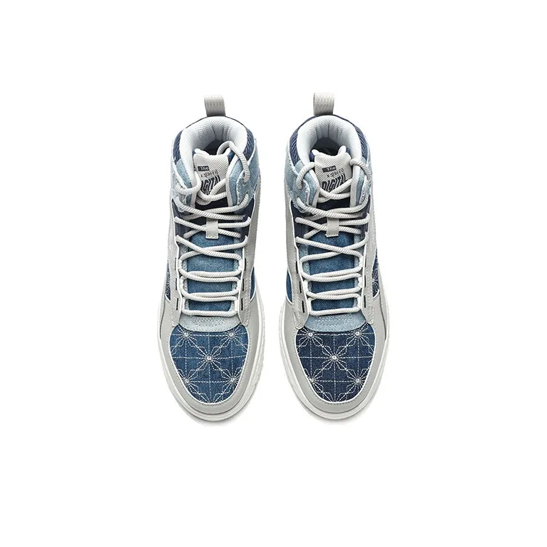 XTEP High Top Skateboard Shoes Men's Gray Blue-3