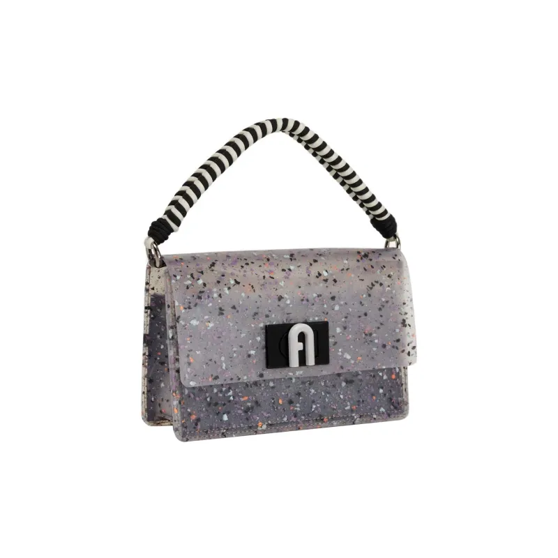 Furla 1927 Collection Soft Rubber Handbag, Shoulder Bag, Crossbody Bag Mini Women's Gray Black-1