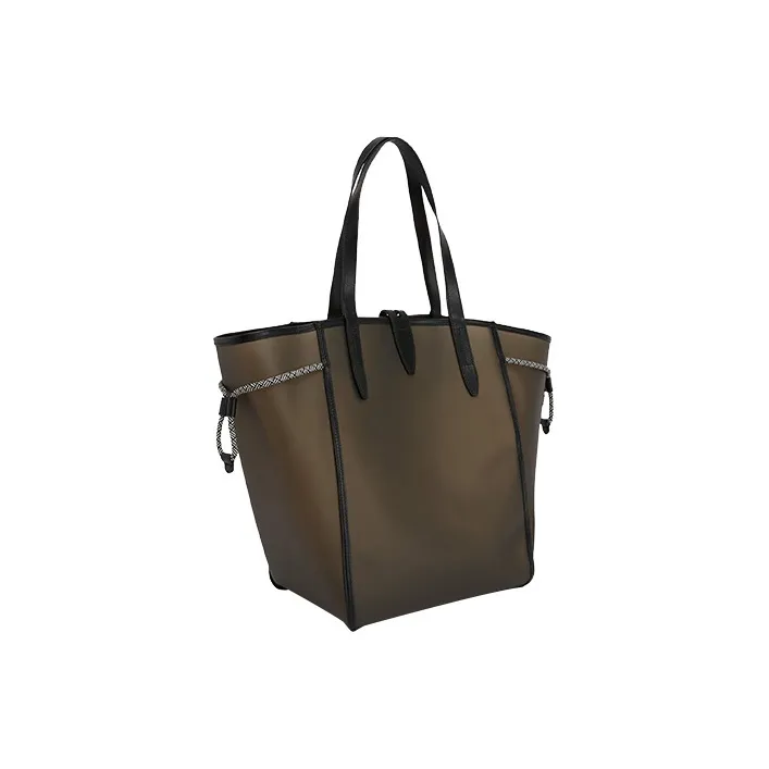 Furla Net Collection Calfskin With Canvas Tote Bag Shopping Bag Shoulder Bag Handbag Large Size Women's Olive Green-2