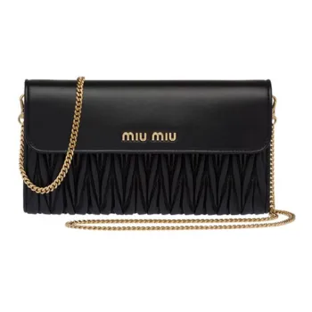 MIU MIU Matelassé Soft Sheepskin Wallet, Shoulder Bag, Crossbody Bag Women's Black