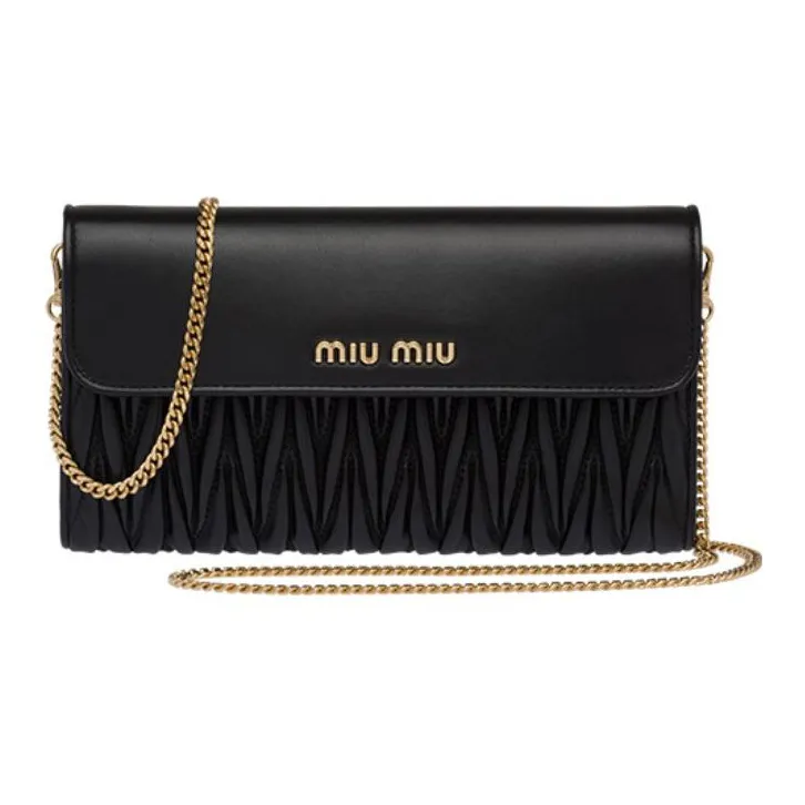 MIU MIU Matelassé Soft Sheepskin Wallet, Shoulder Bag, Crossbody Bag Women's Black-0