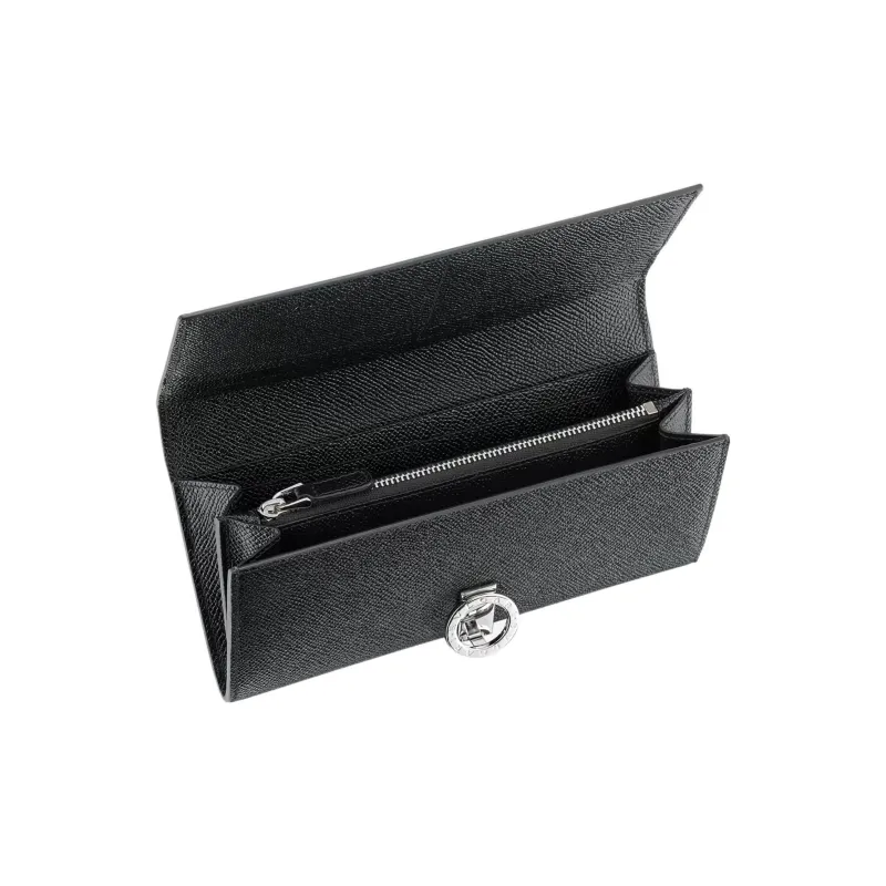 BVLGARI Bulgari Clip Calfskin Wallet Large Size Women's Black-3