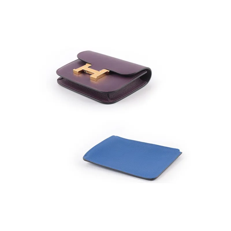 HERMES Constance Slim Cow Leather Card Holder, Coin Purse, Fanny Pack Women's Dark Tea/Royal Blue-3
