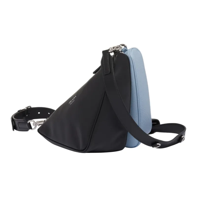 PRADA Saffiano Leather Crossbody Bag Shoulder Bag Men's Black/Light Blue-2