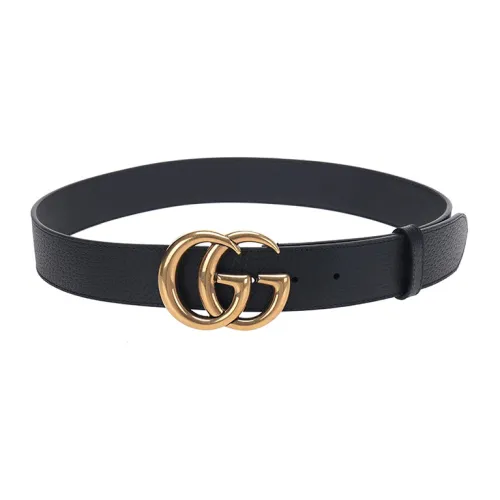 GUCCI GG Vintage Gold Double G Calfskin Smooth Buckle Belt Unisex Black Width 4cm