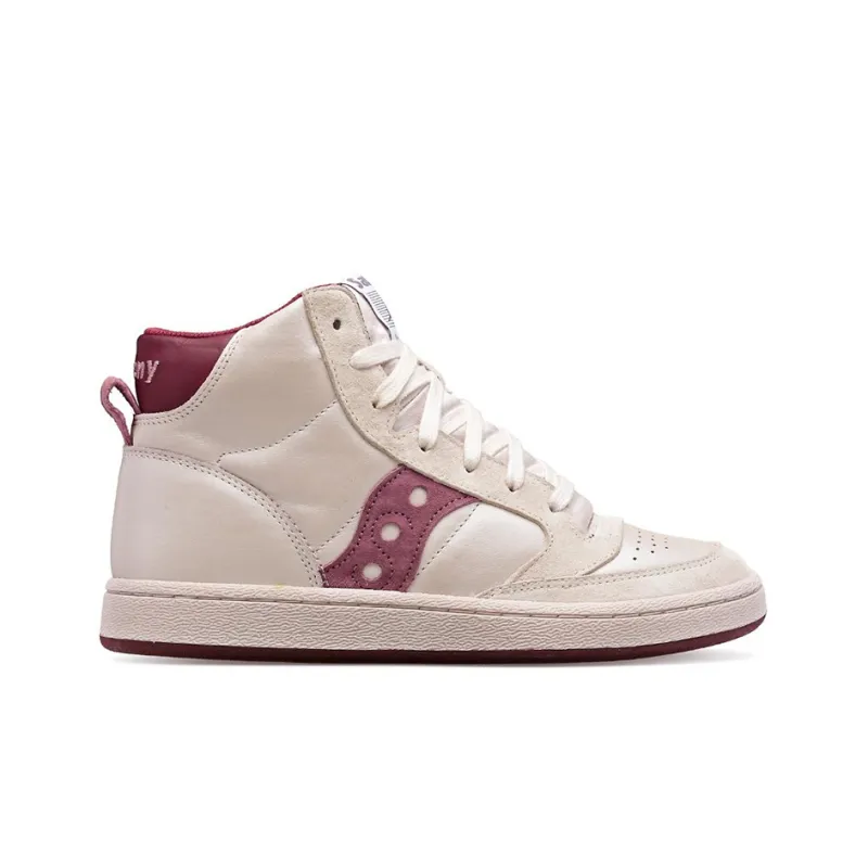 Saucony Jazz Court High Satin Anti-Slip Wear-Resistant High-Top Skateboard Shoes Women's White Purple Standard M-1
