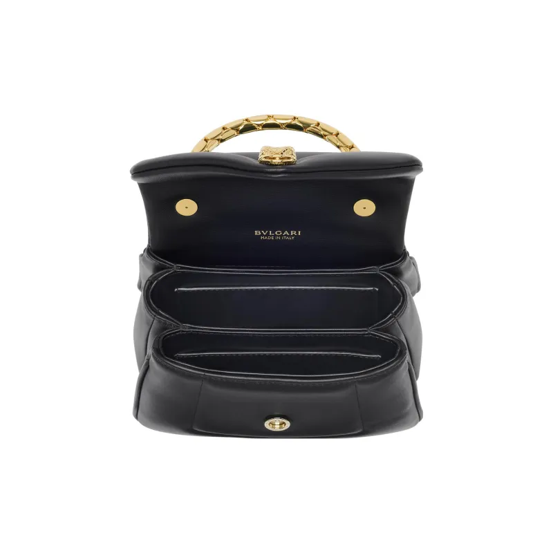 BVLGARI Serpenti Reverse Calfskin Shoulder Bag, Crossbody Bag, Handbag Small Size Women's Black-4