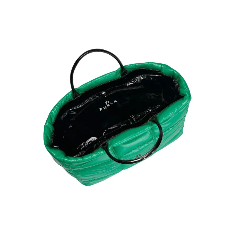 Furla Opportunity Shiny Nylon Fabric Fabric Tote Bag Shopping Bag Handbag Large Size Women's Green-3