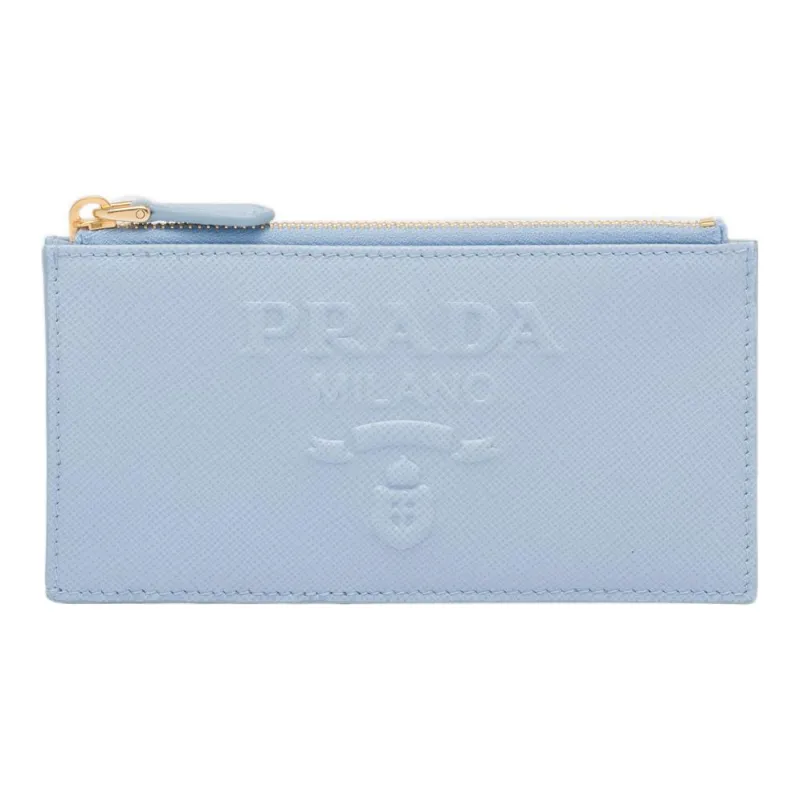 PRADA Saffiano Leather Card Holder Women's Sky Blue-0