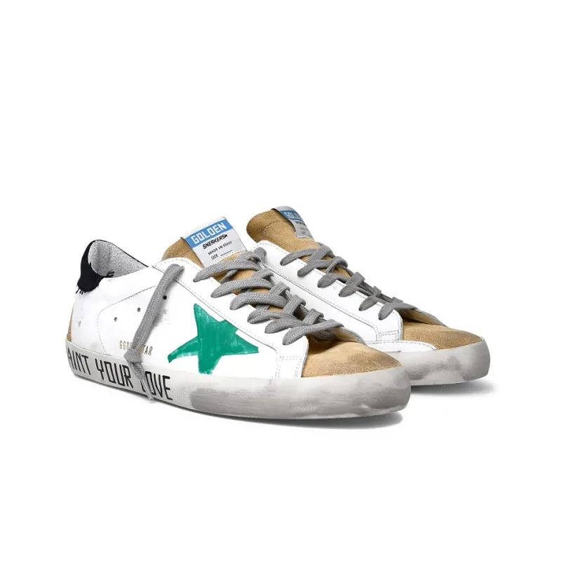 Golden Goose Super Star Low Top Stylish Skateboarding Shoes Men's White Green Vintage Version-2