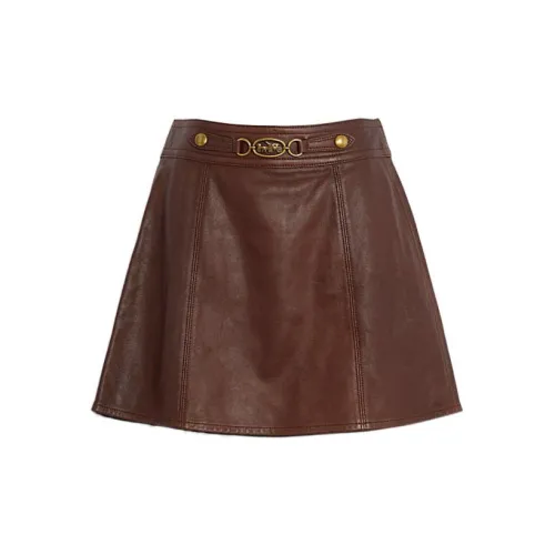 COACH Leather Short Skirts Women's Brown